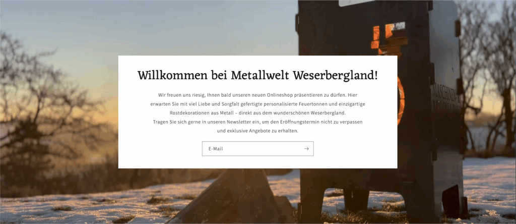 Newsletter Anmeldung von unserem Onlineshop Metallwelt Weserbergland